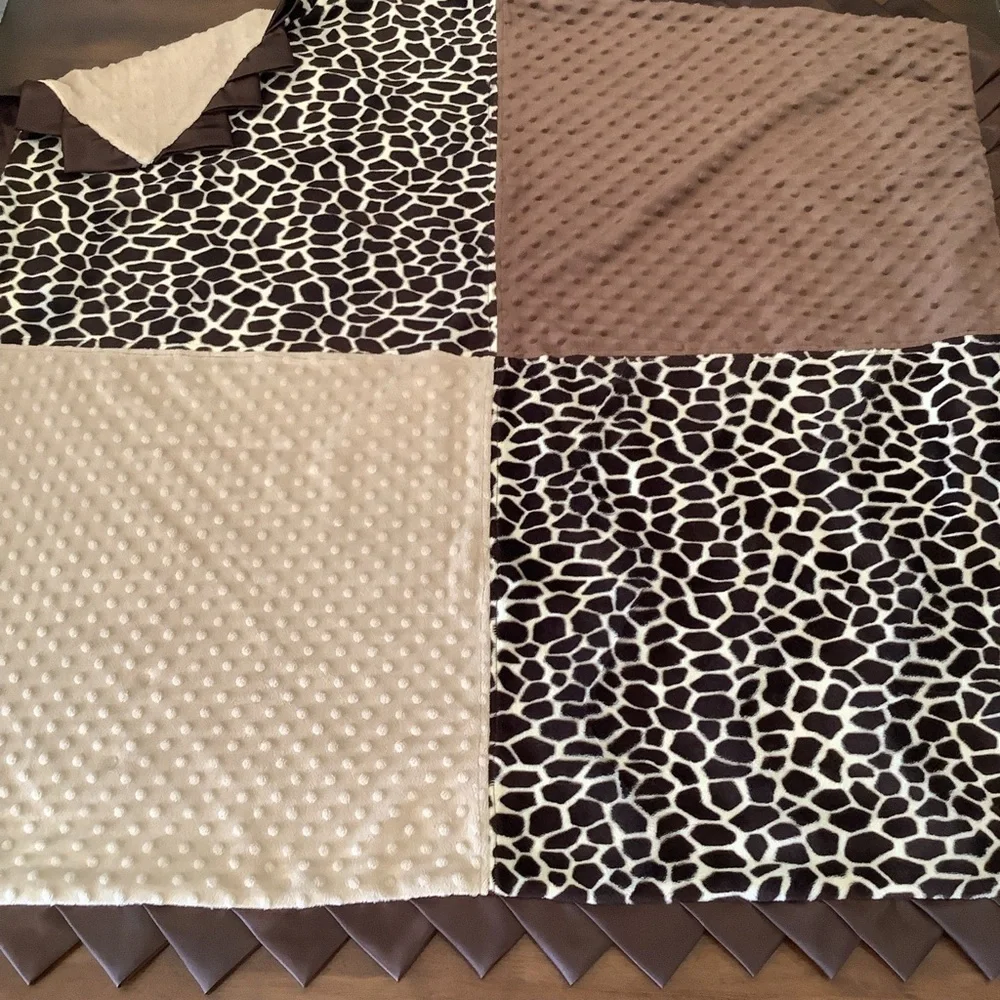 Minky Fleece Blanket Cute Cheetah Animal Print with Brown Trim Baby Toddler